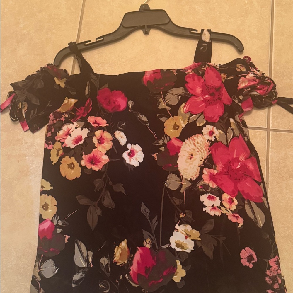 Floral Off-Shoulder Top - Black and Pink